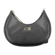 Zwarte polyester schoudertas met ketting Calvin Klein , Black , Dames