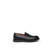 Zwarte leren heren loafers met band Nerogiardini , Black , Heren