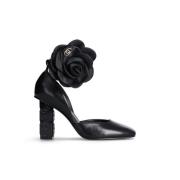 Zwarte Leren Bloem Decollete Hakken Liu Jo , Black , Dames