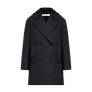 Zwarte Peacoat met Brede Revers Max Mara , Black , Dames