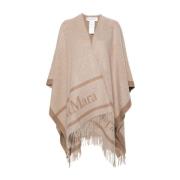 Beige Logo Jacquard Franje Poncho Max Mara , Beige , Dames