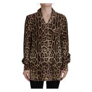 Elegante Luipaard Zijden Blouse Dolce & Gabbana , Brown , Dames