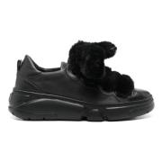 Faux Fur Leren Sneakers AGL , Black , Dames