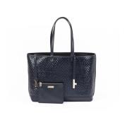 Iconische leren tote tas met clutch Testoni , Blue , Unisex