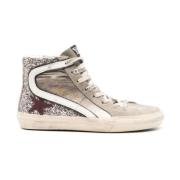 Gelamineerde Glitter High Top Sneakers Golden Goose , Beige , Dames