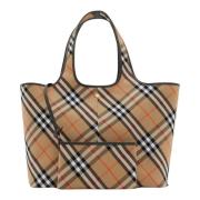 Vintage Check Tote Bag met Leren Afwerking Burberry , Beige , Dames