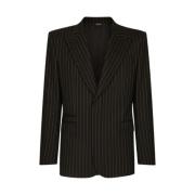 Gestreepte Wollen Blazer met Zijden Voering Dolce & Gabbana , Black , ...