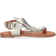 Gouden Metallic Sandalen met Veer Detail Notre-v , Gray , Dames