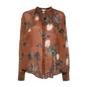 Doorschijnende Schelpen en Bloemenprint Shirt Forte Forte , Brown , Da...