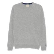 Grijze Ribgebreide Crewneck Sweater Woolrich , Gray , Heren