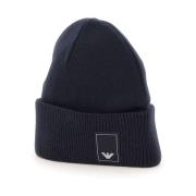 Middernachtblauwe Wol Kasjmier Beanie Hoed Emporio Armani , Blue , Her...