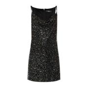 Korte jurk met luipaardprint Versace , Black , Dames