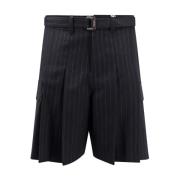 Gestreepte wollen bermuda shorts Sacai , Black , Heren