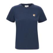 Iconic Logo Patch Crew Neck T-shirt Maison Kitsuné , Blue , Dames