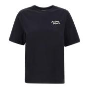 Zwart Katoenen T-shirt met Logo Print Maison Kitsuné , Black , Dames