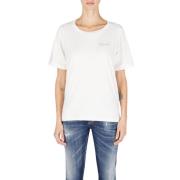 Rhinestone Logo Katoenen T-Shirt Dsquared2 , White , Dames