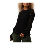 Zwarte Kant Top Elegante Stijl Y.a.s , Black , Dames