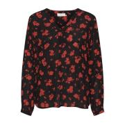 Bloemenprint Lange Mouw Blouse Top Kaffe , Black , Dames