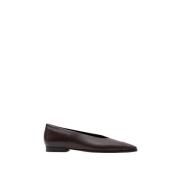 Moderne Espresso Leren Ballerina Schoen Parallele , Brown , Dames