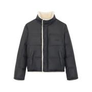 Shearling Donsjas met Geborduurd Logo Saint Laurent , Black , Heren