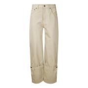 Wide-leg katoenen jeans met afneembaar deel Haikure , Beige , Dames