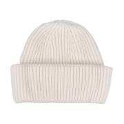 Witte Geribbelde Kasjmier Beanie Hoed Fedeli , White , Dames