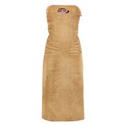 Denim Midi Jurk met D Logo Diesel , Brown , Dames