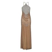 Kristal Geborduurde Maxi Tule Jurk Amen , Beige , Dames