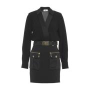 Chique Zwarte Wrap Jurk met Zakken Elisabetta Franchi , Black , Dames