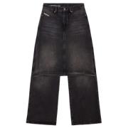 Zwarte Denim Straight Broek Diesel , Black , Heren