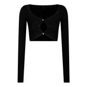 Zwarte Crop Cardigan met Duimgat Pinko , Black , Dames