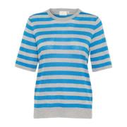 Korte Mouw Gestreepte Pullover Trui Kaffe , Blue , Dames