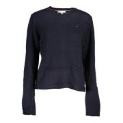 Blauwe Lange Mouw Geborduurd Logo Top Tommy Hilfiger , Blue , Dames