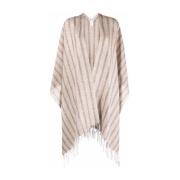 Metallic Streep Kwast Sjaal Brunello Cucinelli , Beige , Dames