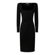 Zwarte Midi Jurk met Vierkante Halslijn Patrizia Pepe , Black , Dames