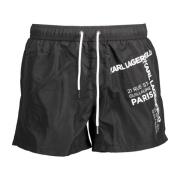 Heren Strandkleding Shorts Zwart Print Karl Lagerfeld , Black , Heren