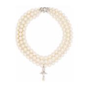 Parel Orb Kristal Ketting Vivienne Westwood , White , Dames