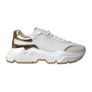 Wit Goud Leren Sneakers Dolce & Gabbana , White , Dames