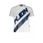 Wit Designer T-shirt met Ronde Hals Plein Sport , White , Heren