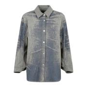 Jacquard Denim Oversized Shirt Darkpark , Blue , Dames