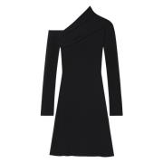 Asymmetrische Eénmouw Zwarte Jurk Courrèges , Black , Dames