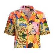 Gele Katoenen Shirt met Korte Mouwen en V-Hals Desigual , Yellow , Dam...