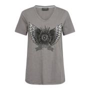 Geborduurd T-shirt met V-hals MOS Mosh , Gray , Dames