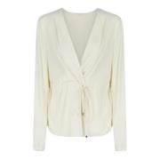 Witte Blouse met V-Hals en Elastische Manchetten Patrizia Pepe , White...