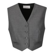 V-hals vest met knoopsluiting Sportmax , Gray , Dames