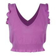 V-hals Cashmere Top met Geborduurd Logo Pinko , Purple , Dames