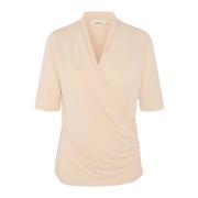 Gedrapeerd Wrap Blouse Sandshell Soaked in Luxury , Beige , Dames