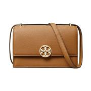 Schoudertas van generfd leer met logo Tory Burch , Brown , Dames