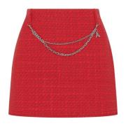 Rode Tweed Mini Rok met Afneembare Ketting Patrizia Pepe , Red , Dames