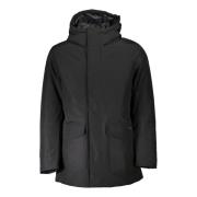 Zwarte Heren Parka Jas Met Capuchon Woolrich , Black , Heren